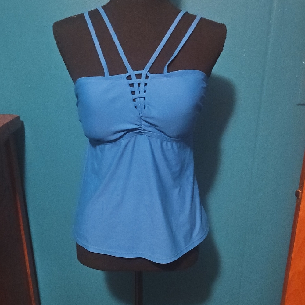 Time and Tru Sky Blue Strappy Swim Bikini Tankini Top